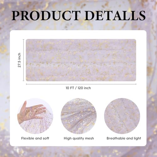 Artoid Mode 10Pcs Grayish Purple Gauze Gold Table Runner 10FT, Glitter Metallic Foil Sheer Dining Wedding Anniversary Holiday Table Decor for Home Party - Image 7