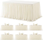 6 Pack 8ft Ivory Tulle Tablecloths for Rectangle Tables 8 Foot Ivory Rectangular Table Cloth Wrinkle Free Table Cover with Tutu Skirt for Wedding Baby Shower Birthday Party Banquet Buffet Cake by Suppromo