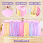 Rainbow Tablecloth for 6 Foot Rectangle Tables with Tulle Table Skirt - Image 4