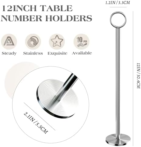 Urban Deco 12PK Table Number Holders Place Card Holders 12 Inch Table Card Holders Steel Card Holders for Photos, Food Signs, Memo Notes, Weddings, Restaurants, Birthdays (Silver) - Image 2