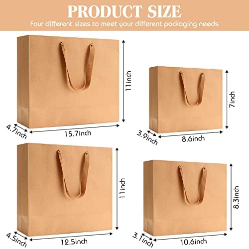 PerKoop 40Pack Kraft Gift Bag with Handles 4 Sizes, Horizontal, Brown - Image 2