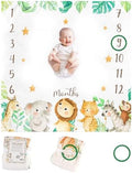 KooKooBaby Baby Monthly Milestone Blanket - 47x47 Premium Fleece Milestone Blanket for Baby Girl and Boy - Safari Animals Monthly Baby Milestone Photo Background with Felt Circle Marker by KooKooBaby