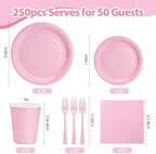 Light Pink Plates and Napkins Include 9’’Disposable Burgundy Paper Plate, 7’’Dessert Plates and Cups and Napkins Forks Set for Baby Showers, Birthday, Wedding, Serves 50 - Image 2