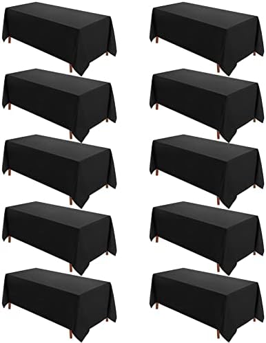 VidaFete 10 Pack 90 * 132inch Black Rectangle Tablecloth for 6ft Tables by VidaFete