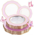 WDF 60Pcs Pink Plates Disposable with Gold Rim - Baroque Clear Pink and Gold Plastic Party Plates Ideal for Wedding/Baby Shower/Spring by WDF