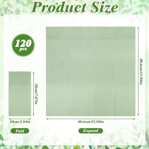 120 Pcs Sage Green Linen-Feel Paper Napkins with Built-in Flatware Pocket - Image 2