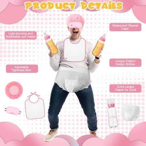 6 Sets Bottle Chug Baby Shower Blind Games Juegos Para Include Plastic Bottles Bibs Hat Eye Mask Disposable Diapers Blindfolded Baby Shower Bottle Games Gender Reveal Decoration (Pink) - Image 3