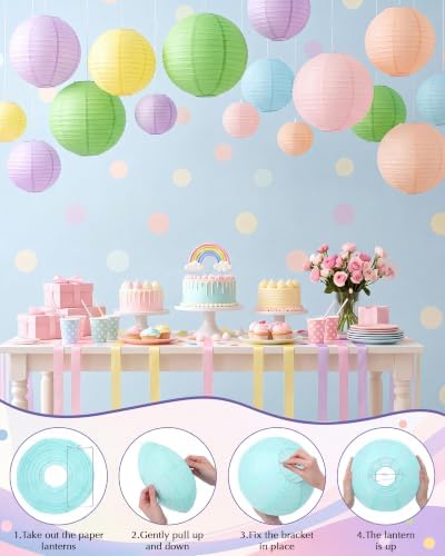 Treela 48 Pcs Paper Lanterns Party Decorations Round, Pastel - Image 2