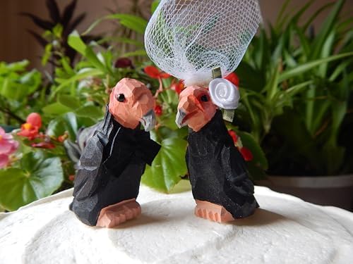 Condor Figurine Cake Topper Bride & Groom Wedding Engagement Anniversary Carved Wood Statue by Selsela