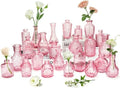 Clear Pink Glass Bud Vase Set of 24 Pcs,Small Bud Vases in Bulk,Glass Crystal Flower Vases Table Centerpieces for Party Event Wedding Decor Baby Shower Decorations (Pink, 24 Pcs) by JXINDUJU