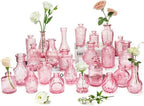 Clear Pink Glass Bud Vase Set of 24 Pcs,Small Bud Vases in Bulk,Glass Crystal Flower Vases Table Centerpieces for Party Event Wedding Decor Baby Shower Decorations (Pink, 24 Pcs) by JXINDUJU