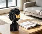 Black Cute Girl Statue with Gold Butterfly, 9 inch Resin Whimsical Sculpture for Nursery Living Room Decoration, Gift for Baby Shower Gender Reveals, Birthdays, Housewarmings, Mother’s Day - Image 4