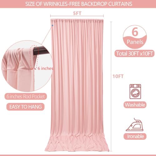 ESGOTBME 30x10ft Wrinkle Free Blush Pink Backdrop Curtain for Parties Soft Fabric Drapes Wedding Ivory Curtain Backdrop for Birthday Party Decorations Background for Photography 5x10ft,6 Panels - Image 4