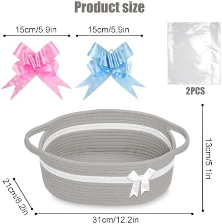 Gift Basket, Hamper Kit, Empty Hamper Basket with Cellophane Bags and Pull Bows, Rope Gift Baskets with Handles, Woven Gift Baskets for Baby Shower, Wedding, Birthday, Housewarming (Grey) - Image 4