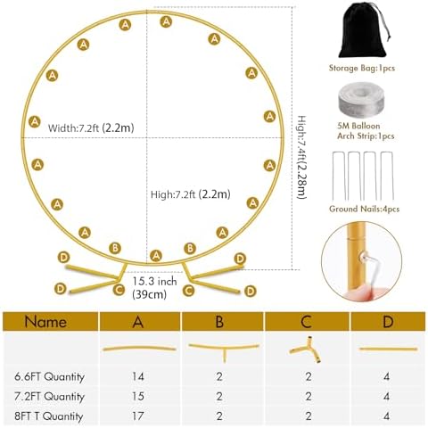 Nisoger 7.2FT Round Backdrop Stand, Circle Gold Balloon Wedding Arch Frame - Image 4