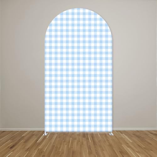 Plaids Arch Backdrop Cover for Silly Goose Baby Shower Arch Frame Stretchy Cover Gingham Kids 1st Birthday Party Fiesta Decorations (6x2.6ft Cover,Blue) - Image 2