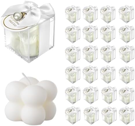 ACITHGL 30 Sets Fully Assembled Small Bubble Candle Party Favors for Guests Bulk Bridal Showers Favors Candles with Stylish Ribbons Thank You Cards Gifts (White) by ACITHGL