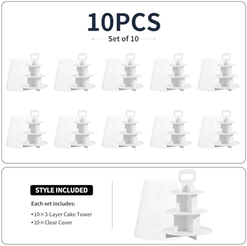 3-Tier Cupcake Stand, 5 Set Cardboard Cupcake Tower with Clear Cover, Dessert Cup Cake Stand Tower for Birthday Wedding Party Decoration,Afternoon Tea Stand, Cupcake Tier Stand - Image 5