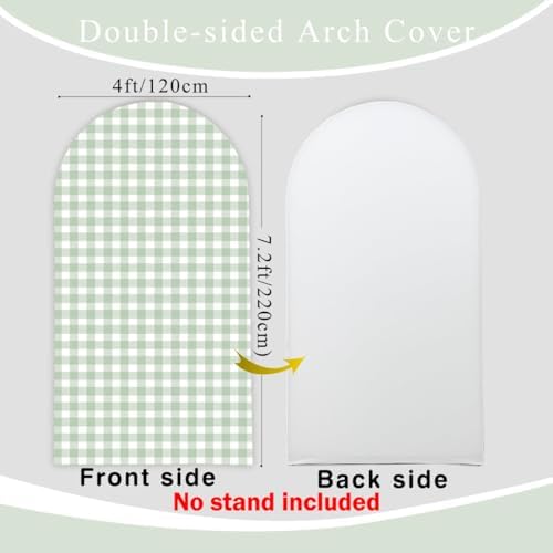 Checkered Gingham Arch Backdrop Cover 7.2ft Green and White Plaid Party - Image 3