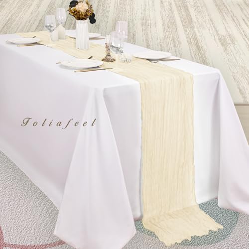 10FT 20 Pack Beige Cheesecloth Table Runner 20 x 120 Inch Long Rustic Gauze Fabric Cheese Cloth Table Runner for Wedding Bridal Baby Shower Table Decorations Boho Sheer Birthday Party Table Decor - Image 4