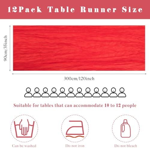 Red 12 Pieces 35 x 120 Inches Long Cheesecloth Table Runner Gauze Fabric 10Ft Boho Table Runner Rustic Sheer Runner for Wedding Baby Bridal Shower Birthday Holiday Party Table Arbor Decor (Red) - Image 3