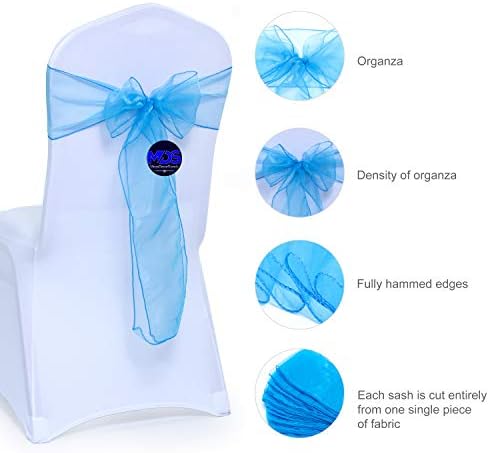 MDS Pack of 100 Organza Chair Sashes for Wedding & Event Décor – Blue - Image 3