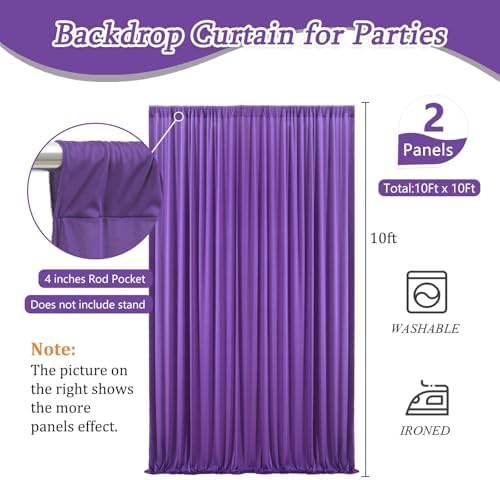 10 x 7 Feet Purple Backdrop Curtain for Partie, Background Curtains for Photoshoot, Birthday, Wedding, Halloween, Thanksgiving, Christmas Day, New Year Party Decorations 5Ft x 7Ft, 2 Panels - Image 2