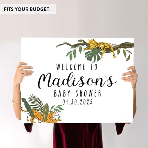 Andaz Press Custom Large Baby Shower Canvas Welcome Sign, 16 x 20 Inches, Modern Tropical Jungle Guestbook Alternative, Personalized Sign Our Canvas, for Jungle Safari Baby Shower, Baby Sprinkle - Image 6