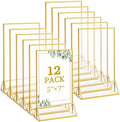 Floroom 12 Pack 5x7 Inch Clear Acrylic Sign Holders, Gold Border Double-Sided Vertical Picture Frames & Display Stands for Table Numbers, Photos, Menus, Flyers, Weddings, Parties & Events by Floroom