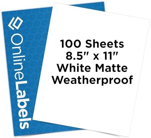 OnlineLabels 8.5" x 11" Sticker Paper - Waterproof Matte - Inkjet Only by OnlineLabels
