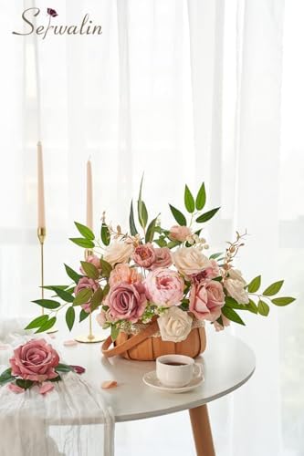 Serwalin 2Pcs Artificial Flowers Silk Dusty Pink Peonies Flower for Wedding - Image 5