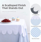 Blue Striped Tablecloth with White Scalloped Overlay Table Cover - Image 4