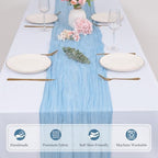 12 Pack Light Blue Cheesecloth Table Runners 21x120 Inch Boho Gauze Table Runner 10FT Long Rustic Sheer Baby Blue Table Runner for Baby Shower,Wedding,Party,Birthday,Home Table Decor - Image 3