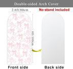 Pink Bow Floral Arch Backdrop Cover 6ft Flower Coquette Girl Baby in Bloom Bridal Shower Party Pastel Toile Birthday Wedding Bride to Be Stretchy Fitted Arched Photo Booth Sign (2.6x6ft) - Image 2