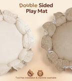 Mallify 5-in-1 Thick & Plush Baby Play Gym, Baby Play Mats for Floor, Tummy Time Mat with 6 Toys, Convertible Stage-Based Developmental from Babies to Toddlers, Ball Pit, Brown - Image 5
