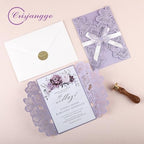50Pcs Light Purple Wedding Invitations with Envelopes and RSVP Cards - Image 4