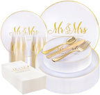 I00000 175 Pcs Gold Wedding Plastic Plates and Disposable Napkins Set by I00000