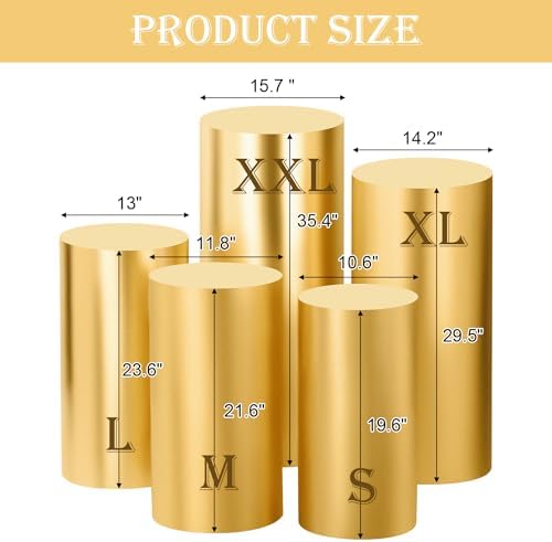 SaitiMade Set of 5 - Gold Cylinder Pedestal Stand Covers - Image 2