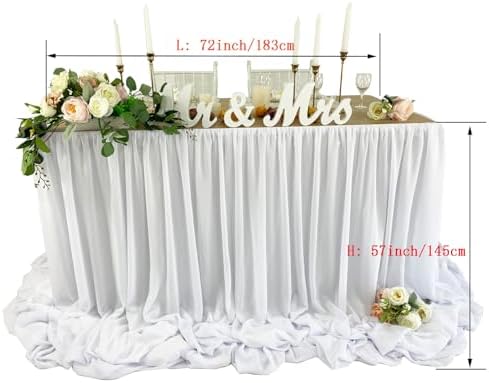 Pooling and Floating Chiffon Table Skirt with Extra Length, 6FT 9FT 14FT Sheer Tablecloth, Baby Shower, Birthdays Party, Main Cake Table Decoration, Wdding Table Skirt (Snow White, 6FT) - Image 3