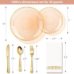 N9R 180PCS Orange Brown Plastic Plates Disposable, Fancy Dinnerware Set - Image 2