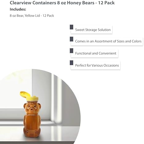 8 Ounce Plastic Squeezable Honey Bears with Sealable Flip Top Lids - BPA Free, Hand Wash Only (Yellow, 12 Pack) - Image 5