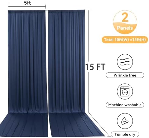 10x15 ft Wrinkle Free Navy Blue Backdrop Curtain for Wedding Parties, Silky Polyester 2 Panels 15 ft Long Photo Backdrop Drapes Back Drop Cloth Drapery for Birthday Graduation Photography Background - Image 6
