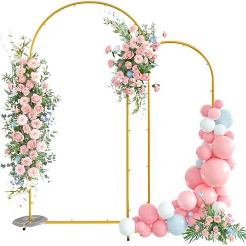 Snughome Arch Backdrop Stand, Set of 2 Metal Balloon Arch Stand (7.2FT+6FT), Gold Wedding Arch Frame for Party, Baby Shower, Holiday, Ideal for Balloon Flower by Snughome