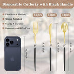 Supernal 102pcs Heavy Duty Black and Gold Plastic Silverware Set, 34 Guests - Image 6