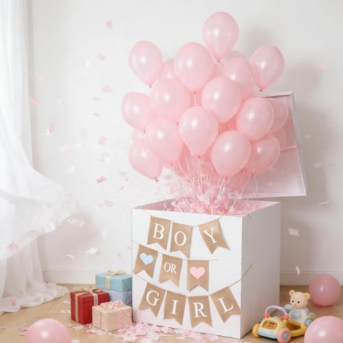 28in Giant Gender Reveal Gift Box with 40 Pcs Pink Balloons for Girls - Image 6