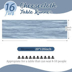 16 Pack Dusty Blue Cheesecloth Table Runners 20x120 Inch Gauze Table Runner Cheese Cloth 10FT Blue Table Runner Rustic Sheer Runner for Wedding Baby Shower Birthday Party Table Decor - Image 2
