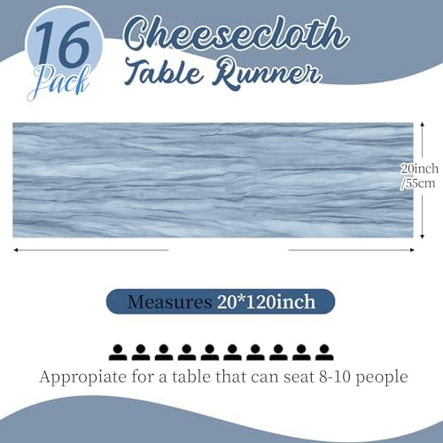16 Pack Dusty Blue Cheesecloth Table Runners 20x120 Inch Gauze Table Runner Cheese Cloth 10FT Blue Table Runner Rustic Sheer Runner for Wedding Baby Shower Birthday Party Table Decor - Image 2