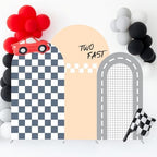 Set of 3 Racing Car Arch Backdrop Cover Track Checkered Spandex Stretchy Arch Cover for Boys Birthday Wedding Baby Shower Party Decoration (6ft,6.6ft,7.2ft,Two Fast) by agogos