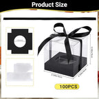 EUSOAR Black Cupcake Containers, 100pcs 3.5 Inch Individual Cupcake Wrappers Cupcake Holder, Single Display Plastic Cupcake Carrier with Ribbon and Inserts for Wedding Birthday Party Favor - Image 2