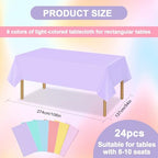 24 PCS Pastel Tablecloth 6 Color Disposable Plastic Tablecloth 54x108'' Pastel Table Cloths for Parties Rectangle Table Cover for Baby Shower Bride Shower Easter Birthday Unicorn Party Ice Cream Party - Image 3